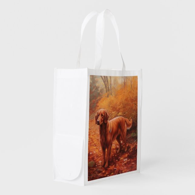 Irish Red Setter in Autumn Leaves Fall Inspire  Grocery Bag (Front Side)