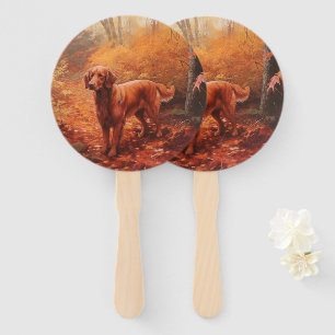 Irish Red Setter in Autumn Leaves Fall Inspire Hand Fan