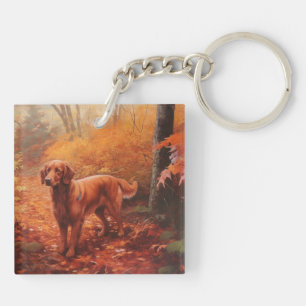 Irish Red Setter in Autumn Leaves Fall Inspire Keychain