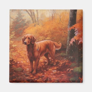 Irish Red Setter in Autumn Leaves Fall Inspire Magnet