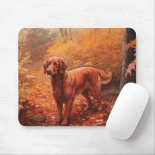 Irish Red Setter in Autumn Leaves Fall Inspire Mouse Pad