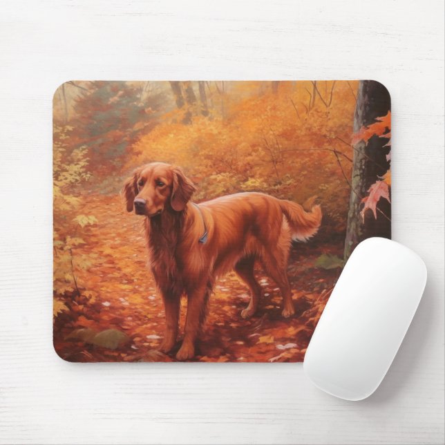 Irish Red Setter in Autumn Leaves Fall Inspire  Mouse Pad (With Mouse)