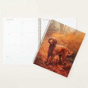 Irish Red Setter in Autumn Leaves Fall Inspire  Planner
