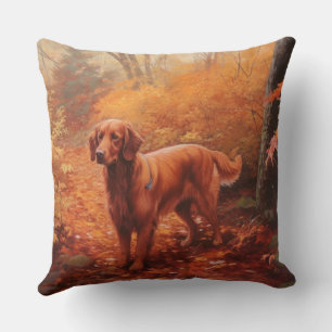 Irish Red Setter in Autumn Leaves Fall Inspire Throw Pillow