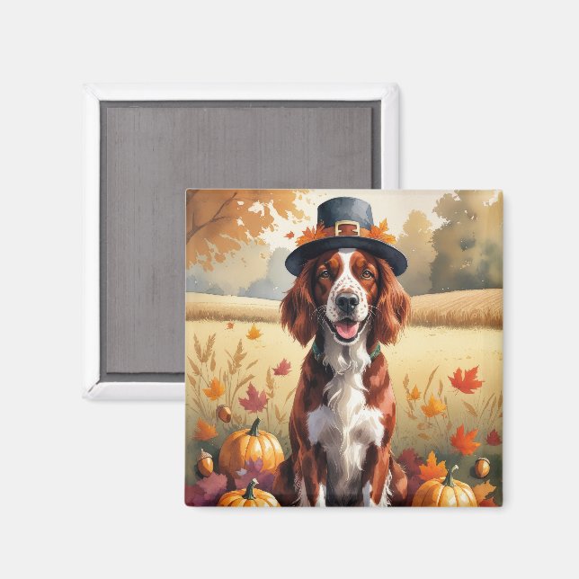 Irish Red Setter In Autumn Leaves Thanksgiving Art Magnet (Front/Back)