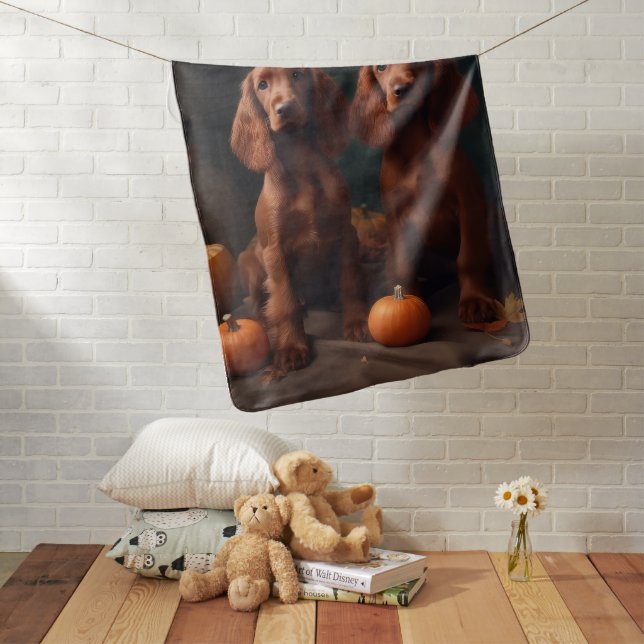 Irish Red Setter Puppy Autumn Delight Pumpkin Baby Blanket (In Situ)