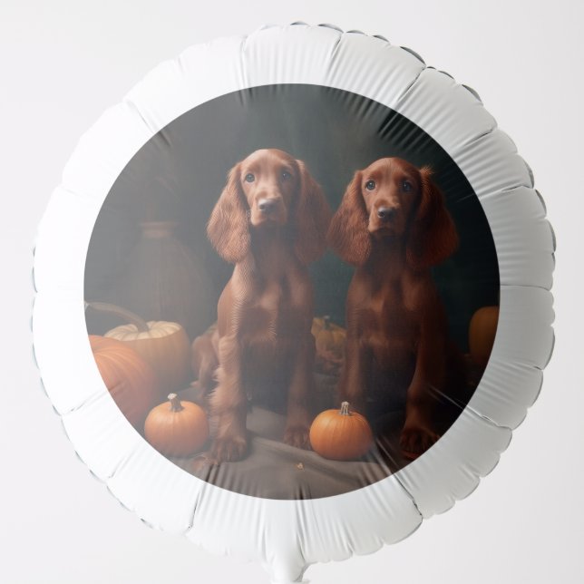 Irish Red Setter Puppy Autumn Delight Pumpkin Balloon (Front)