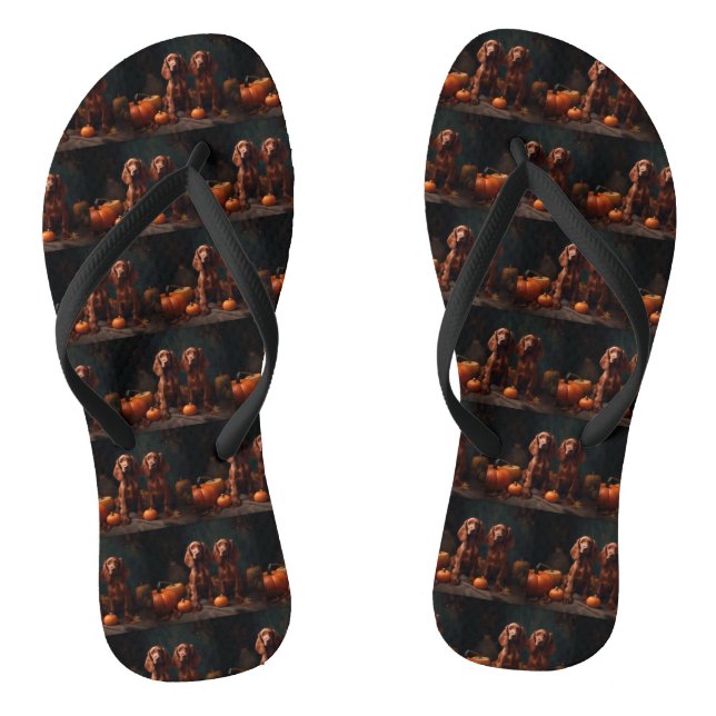 Irish Red Setter Puppy Autumn Delight Pumpkin Flip Flops (Footbed)
