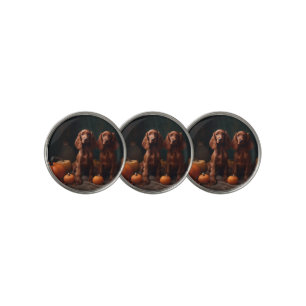 Irish Red Setter Puppy Autumn Delight Pumpkin Golf Ball Marker