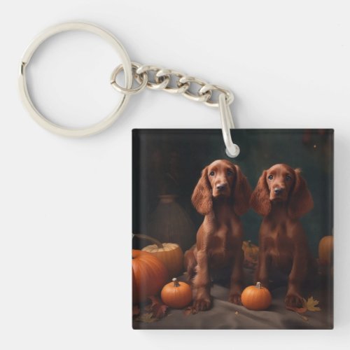 Irish Red Setter Puppy Autumn Delight Pumpkin Keychain