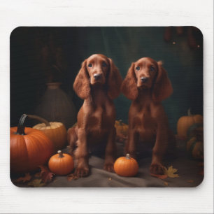 Irish Red Setter Puppy Autumn Delight Pumpkin Mouse Pad