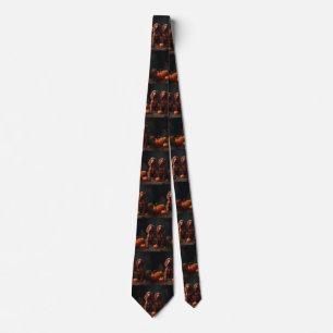 Irish Red Setter Puppy Autumn Delight Pumpkin Neck Tie