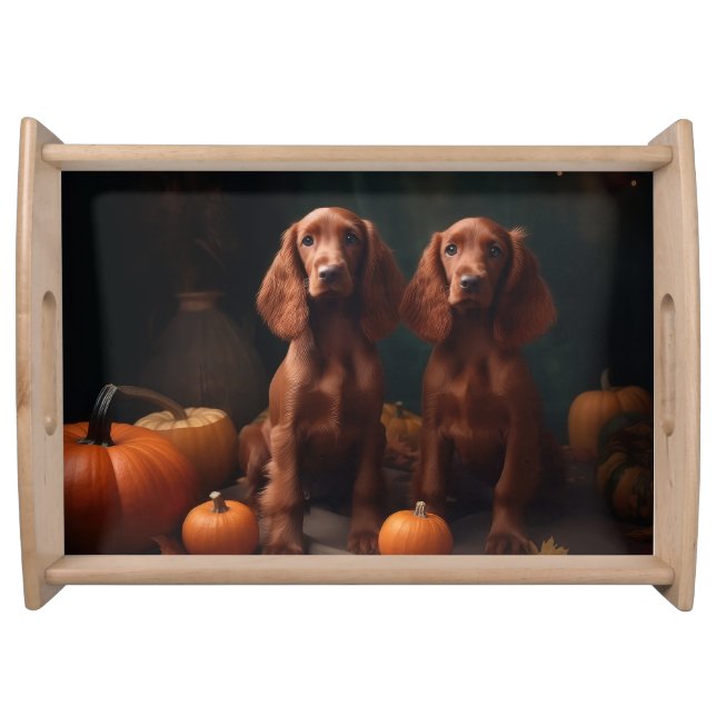 Irish Red Setter Puppy Autumn Delight Pumpkin Serving Tray (Front)