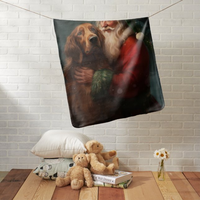 Irish Red Setter Santa Claus Festive Christmas Baby Blanket (In Situ)