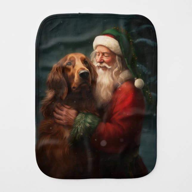 Irish Red Setter Santa Claus Festive Christmas Baby Burp Cloth (Front)