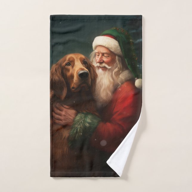 Irish Red Setter Santa Claus Festive Christmas Bath Towel Set (Hand Towel)