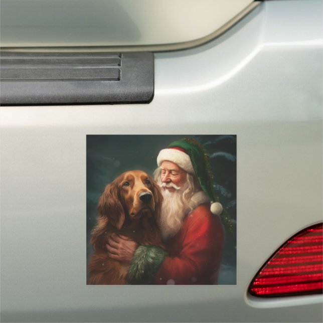 Irish Red Setter Santa Claus Festive Christmas Car Magnet (In Situ)