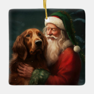 Irish Red Setter Santa Claus Festive Christmas Ceramic Ornament
