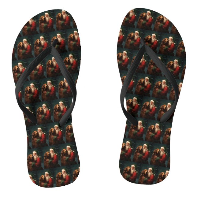 Irish Red Setter Santa Claus Festive Christmas Flip Flops (Footbed)
