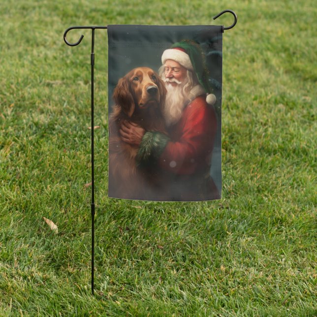 Irish Red Setter Santa Claus Festive Christmas Garden Flag (In SItu)