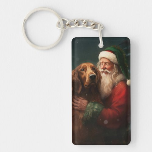 Irish Red Setter Santa Claus Festive Christmas Keychain