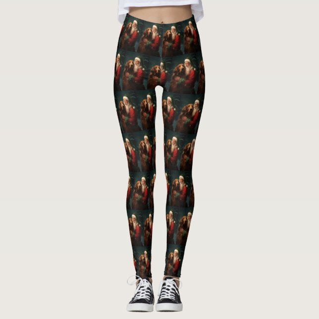 Irish Red Setter Santa Claus Festive Christmas Leggings (Front)