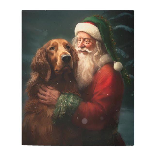 Irish Red Setter Santa Claus Festive Christmas Metal Print (Front)