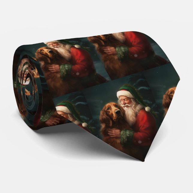 Irish Red Setter Santa Claus Festive Christmas Neck Tie (Rolled)