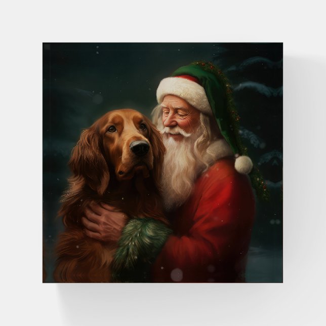 Irish Red Setter Santa Claus Festive Christmas Paperweight (Front)