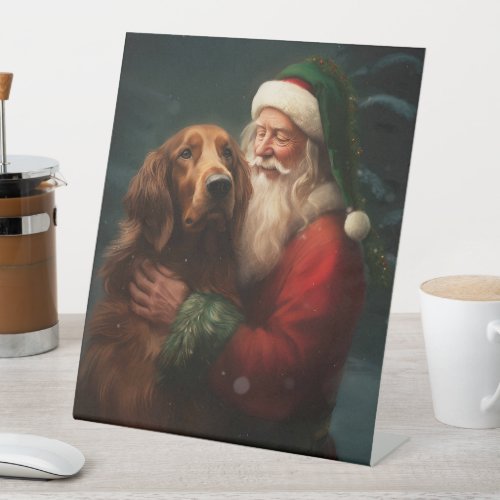 Irish Red Setter Santa Claus Festive Christmas Pedestal Sign