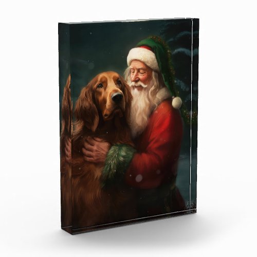 Irish Red Setter Santa Claus Festive Christmas Photo Block