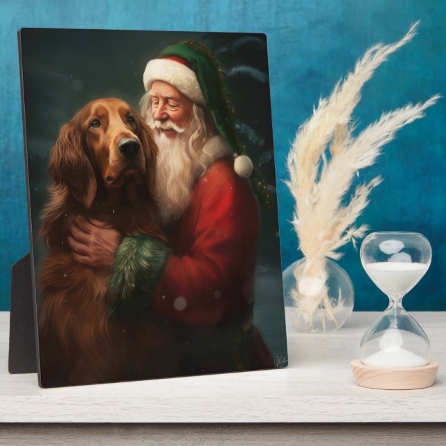 Irish Red Setter Santa Claus Festive Christmas Plaque (Side)