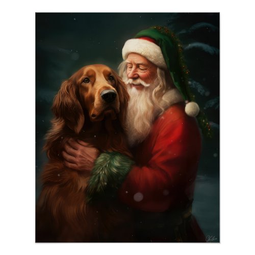 Irish Red Setter Santa Claus Festive Christmas Poster