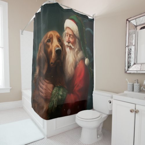 Irish Red Setter Santa Claus Festive Christmas Shower Curtain