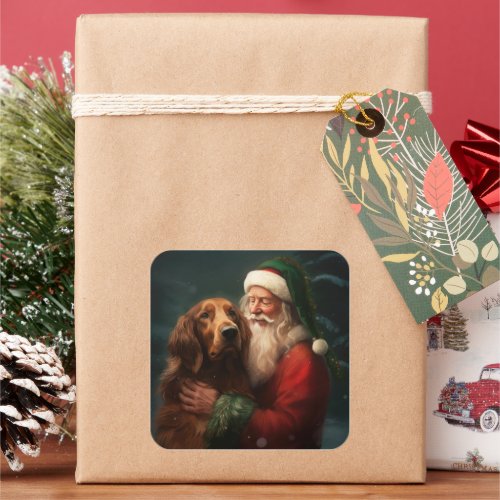 Irish Red Setter Santa Claus Festive Christmas Square Sticker