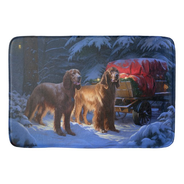 Irish Red Setter Snowy Sleigh Christmas Decor  Bath Mat (Front)