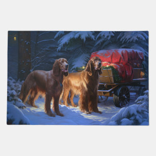 Irish Red Setter Snowy Sleigh Christmas Decor Doormat