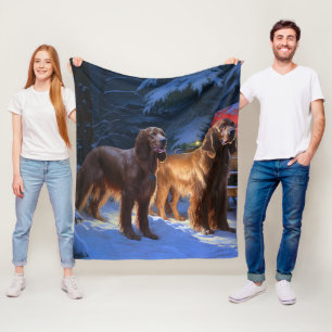 Irish Red Setter Snowy Sleigh Christmas Decor Fleece Blanket
