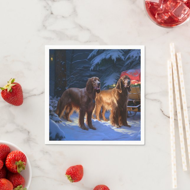 Irish Red Setter Snowy Sleigh Christmas Decor  Napkins (Insitu)