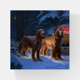Irish Red Setter Snowy Sleigh Christmas Decor Paperweight