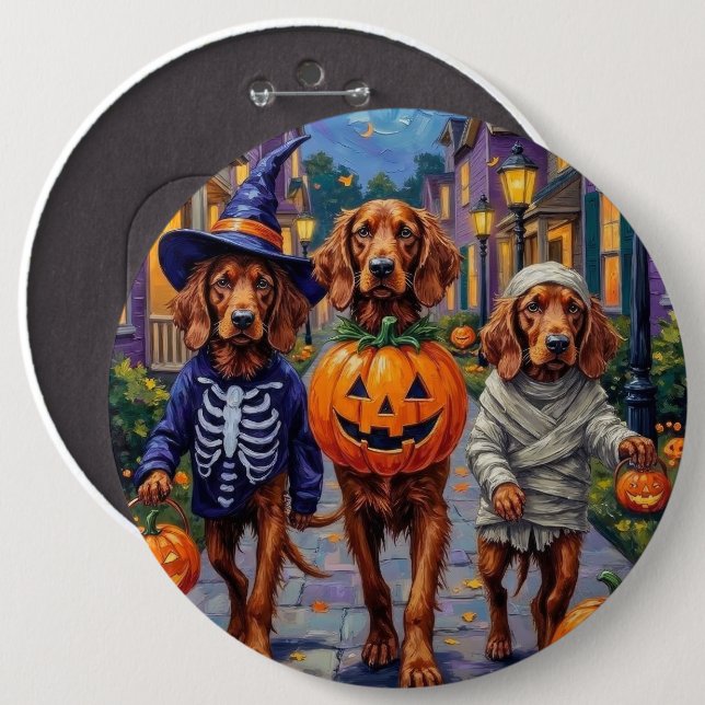 Irish Red Setter Trick-or-Treating Halloween Button (Front & Back)
