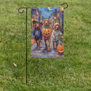 Irish Red Setter Trick-or-Treating Halloween Garden Flag