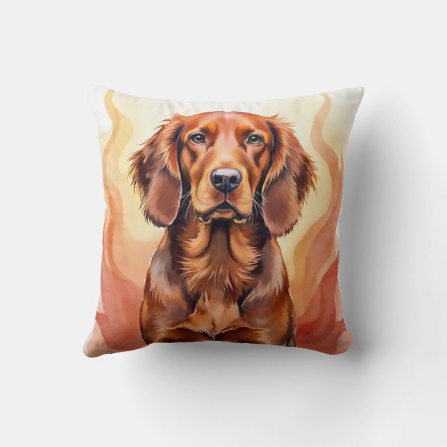 Irish Red Setter Watercolor Flame Wave Art Throw Pillow (Back)