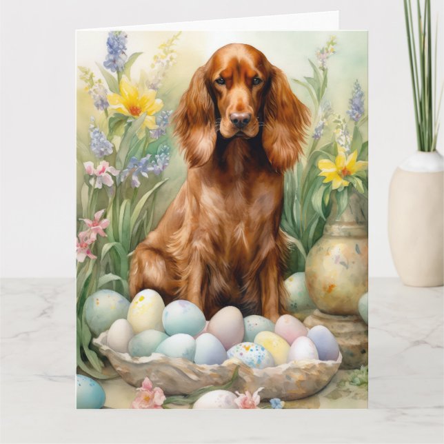 Irish Red Setter with Easter Eggs Card (Front)