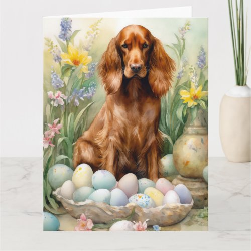 Irish Red Setter with Easter Eggs Card