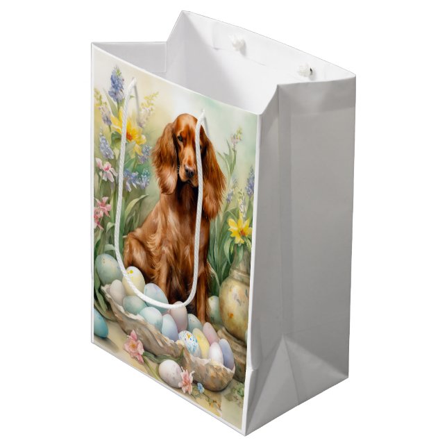 Irish Red Setter with Easter Eggs Medium Gift Bag (Front Angled)