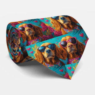 Irish Red Setter With Heart Roses Valentine's Day Neck Tie