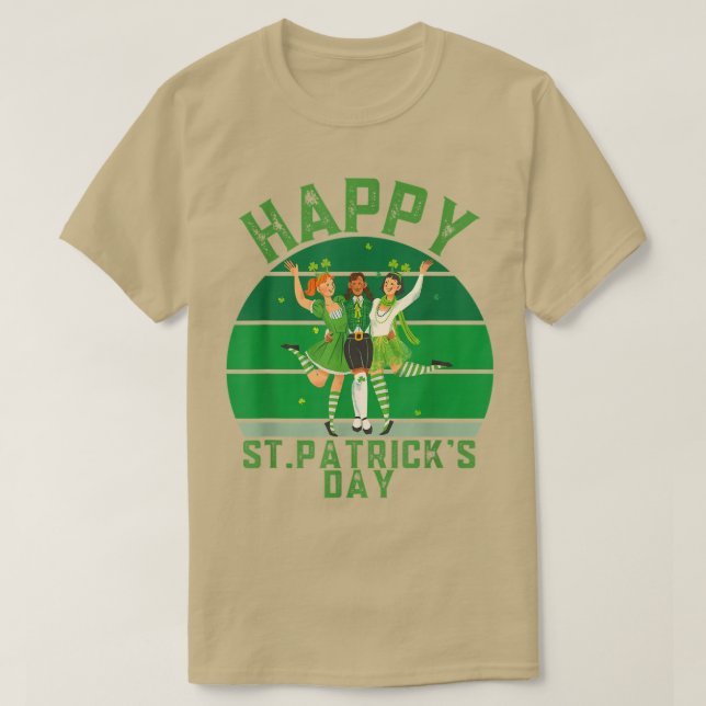 Irish Retro Sunset Shamrock, Happy St Patrick's Da T-Shirt (Design Front)