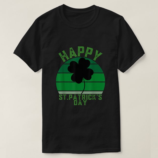 Irish Retro Sunset Shamrock Happy St Patricks Day  T-Shirt (Design Front)