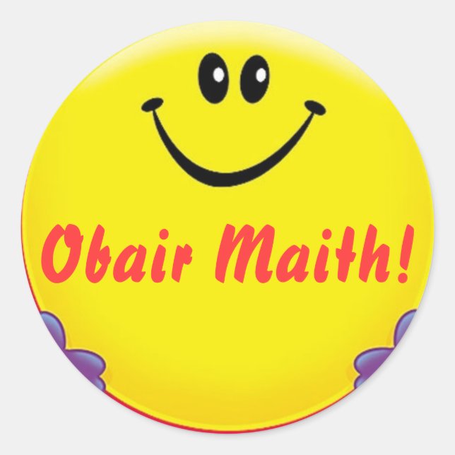 Irish reward sticker Obair Maith = Good Work (Front)